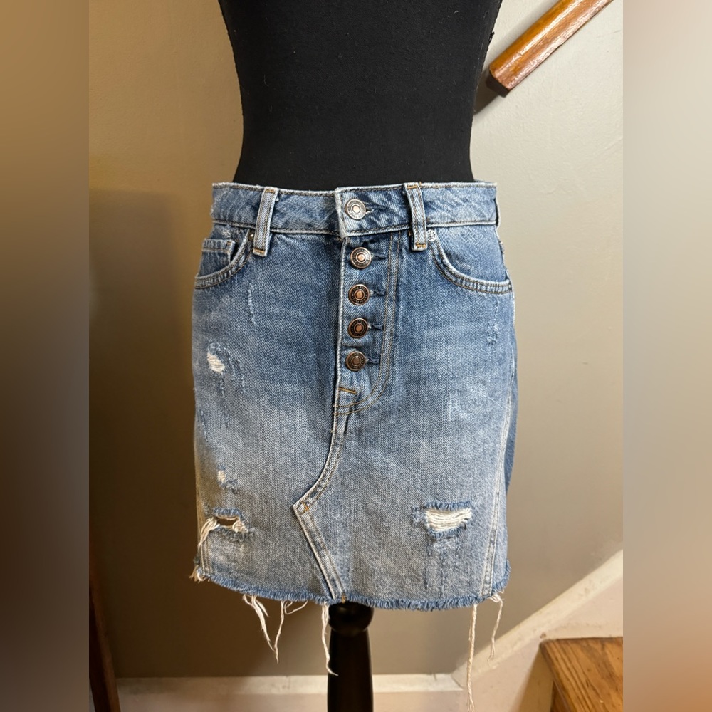 Free People - We the Free - Distressed Denim Skirt